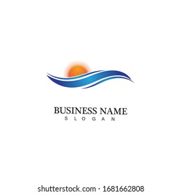 Water wave and sun icon vector illustration design logo