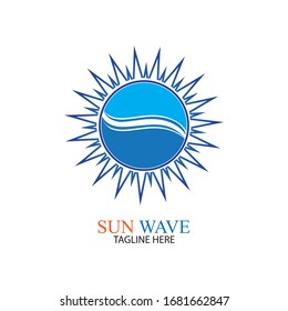 Water wave and sun icon vector illustration design logo