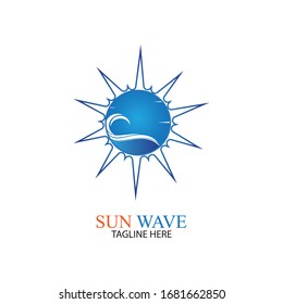 Water wave and sun icon vector illustration design logo