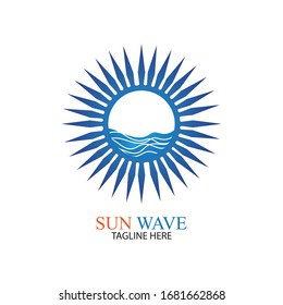 Water wave and sun icon vector illustration design logo