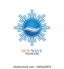 Water wave and sun icon vector illustration design logo
