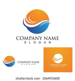 Logo de diseño de ilustraciones vectoriales de ondas de agua y iconos de sol