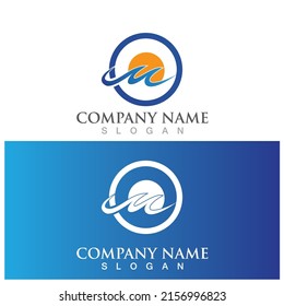 water wave sun icon vector illustration template design