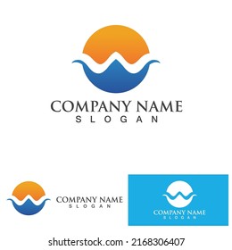 Water wave and sun icon vector illustration design logo