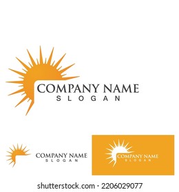 Logo de diseño de ilustraciones vectoriales de ondas de agua y iconos de sol