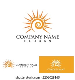 Water wave and sun icon vector illustration design logo
