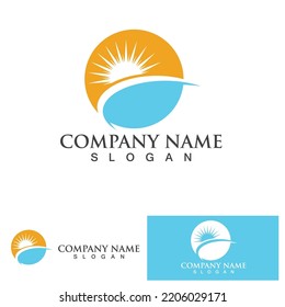 Logo für Vektorgrafik-Design von Wasserwelle und Sonne