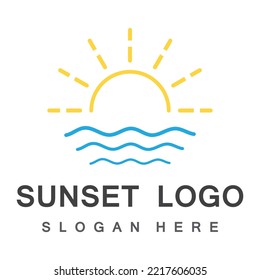 Water wave and sun icon vector illustration design logo