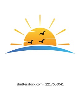Water wave and sun icon vector illustration design logo