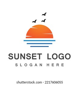 Water wave and sun icon vector illustration design logo