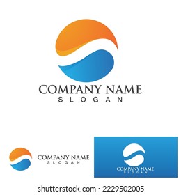 Water wave and sun icon vector illustration design logo