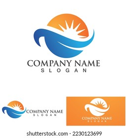 Water wave and sun icon vector illustration design logo