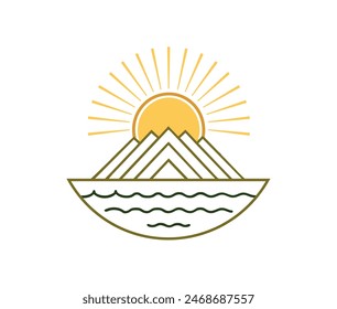 Water wave and sun icon vector illustration design logo