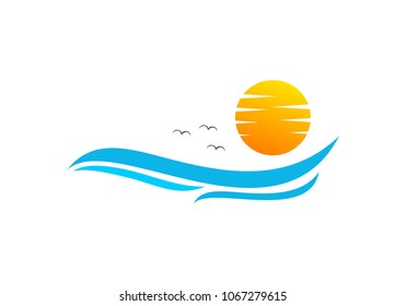 Water wave and sun logo design