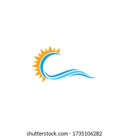 Ola de agua con plantilla de logotipo solar. diseño de ilustración de icono vectorial