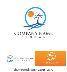 Water wave and sun  logo template icon vector illustration design. Wave In Circle Shape