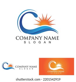 Water wave and sun  logo template icon vector illustration design. Wave In Circle Shape