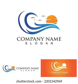 Water wave and sun  logo template icon vector illustration design. Wave In Circle Shape