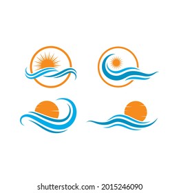 Water Wave with the sun natural icon Logo Template. vector Icon illustration design