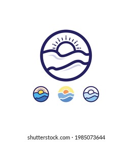 Water wave and sun set  icon vector illustration design logo
