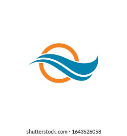 Water Wave with sun symbol and icon Logo Template vector