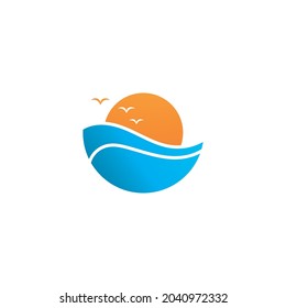 símbolo de la onda de agua y del vector del sol