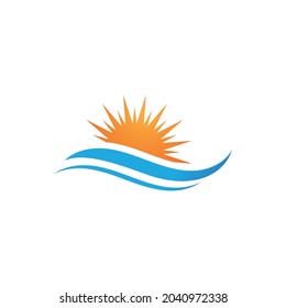 water wave and sun vector symbol