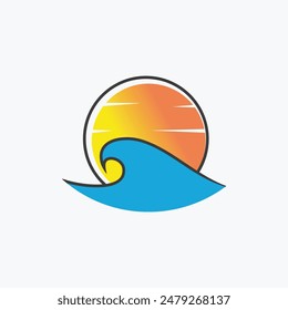 Water wave and sun vector symbol