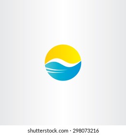 water wave and sun vector tourism logo element symbol