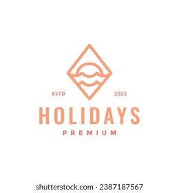 water wave sunset diamond shape minimalist line style simple hipster logo design vector icon illustration