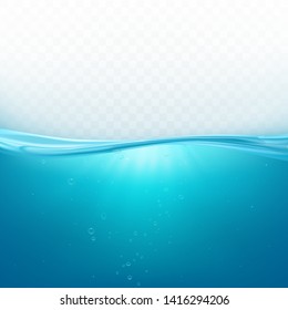 Water wave surface, liquid ocean line or sea underwater level with air bubbles isolated on transparent background, blue fresh aqua in motion. Design element, template Realistic 3d vector illustration,