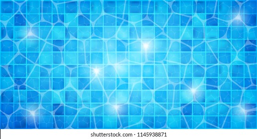 Water wave in swimming pool with light reflecting. Swimming pool top view background. Vector illustration. Eps 10.