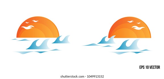 Water Wave symbol and icon Logo Template vector,sun and wave logo