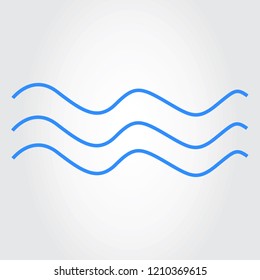 Water wave, thin line icon isolated on gray background. Flat water wave icon for web site, ui, app and logo template. Useful for poster, placard and banner. Vector illustration, eps 10