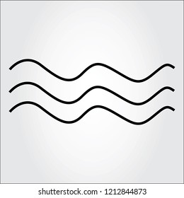 Water wave, thin line icon isolated on gray background. Flat water wave icon for web site, ui, app and logo template. Useful for poster, placard and banner. Vector illustration, eps 10