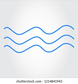 Water wave, thin line icon isolated on gray background. Flat water wave icon for web site, ui, app and logo template. Useful for poster, placard and banner. Vector illustration, eps 10