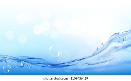 Water wave transparent surface with bubbles, vector illustration