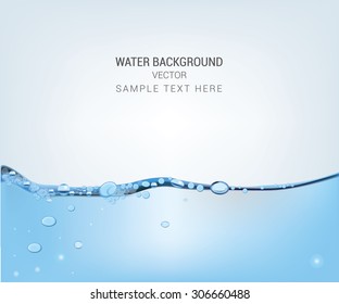 Water wave transparent surface with bubbles, vector illustration