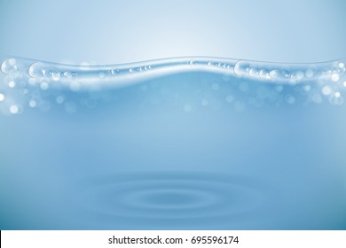 Water wave transparent surface with bubbles and bokeh