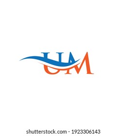 Water Wave UM Logo Vector. Swoosh Letter UM Logo Design for business and company identity