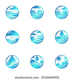 Icono de Vector de onda de agua en diseño de forma redonda