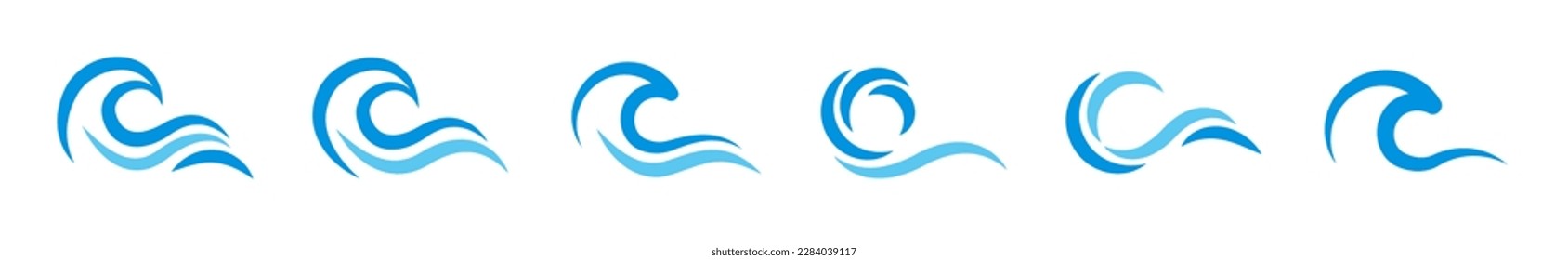 Juego de iconos vectoriales de ondas de agua. Colección de símbolos Wave. Ola oceánica, logotipo del agua. EPS 10