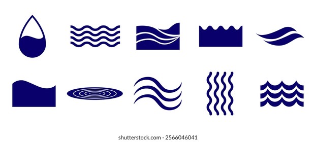 Water wave vector icon set, Nature clip art, Water illustration clip art, Ocean. Sea graphic elements, vector stock
