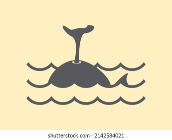 onda de agua con vector de símbolo de ballena , icono