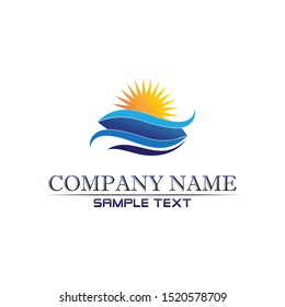 water Waves beach logo and sun symbols template icons app
