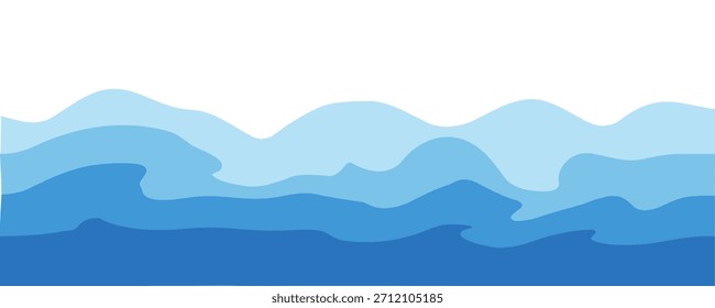 Ondas de agua azul flujo fondo Imagen de Vector ilustración gráfica simple, fluidos abstractos ondulados patrón de río forma de telón de fondo, diversión de mar de dibujos animados lindo elemento de movimiento de curva en zigzag, decoración de humo. EPS 10