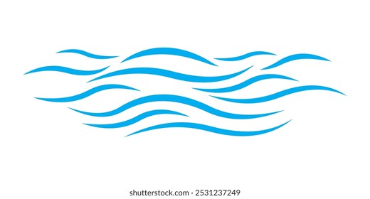 Las ondas de agua bordean la línea de diseños de Vector azul aislado de fondo blanco