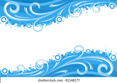 Water waves borders - isolated over white background. Vector file saved as EPS AI8, all elements grouped, layered, no gradients, no effects, clean print.