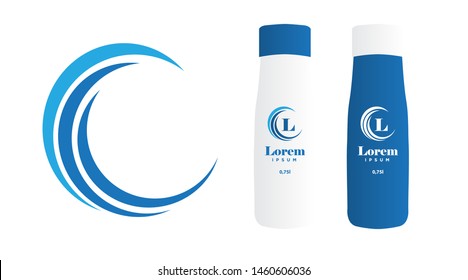 water waves, bottle and label. vector 