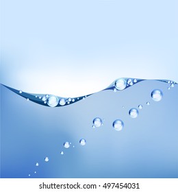 Water waves with water bubbles background, vector illustration